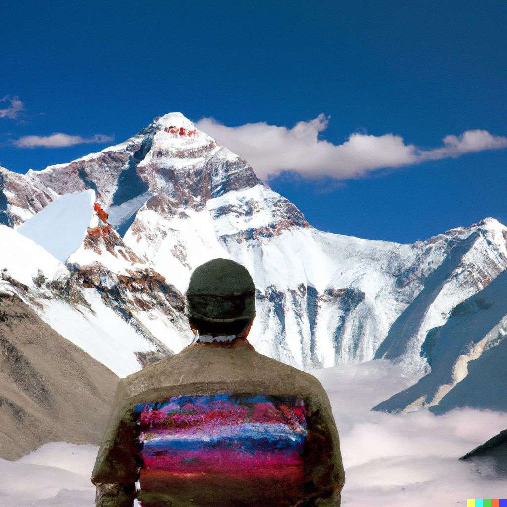 someone gazing at Mount Everest, photograph taken by David LaChapelle